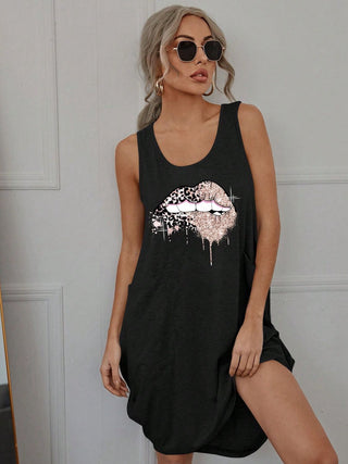 Lip Graphic Sleeveless Dress with Pockets